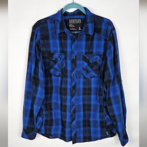 Surplus Blue Plaid Mens Long Sleeve Shirt L